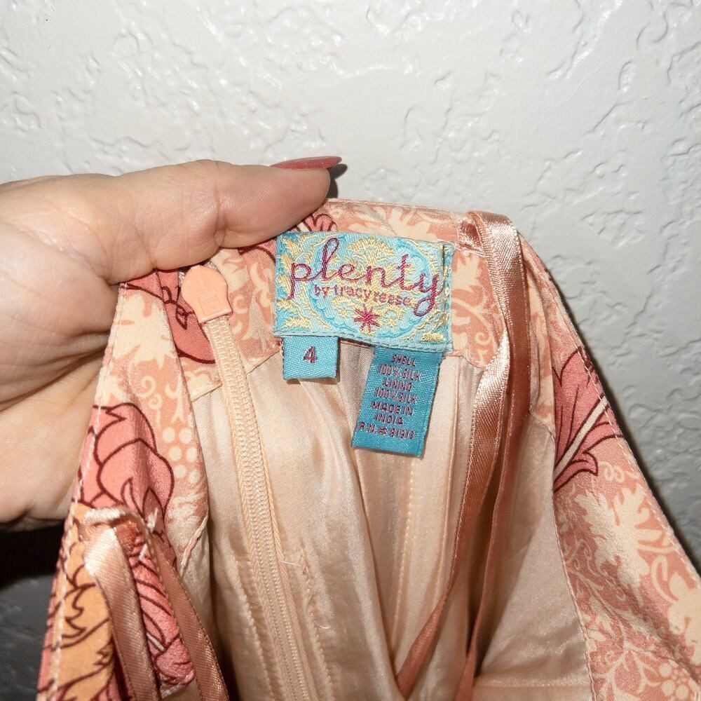Plenty By Tracy Reece Pink Floral Silk Strapless‎ Dress Size 4 - Picture 7 of 8